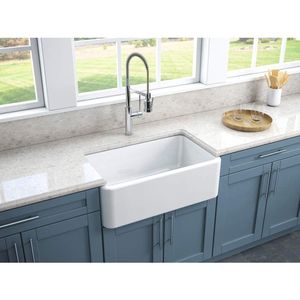 lot 9155 image: FIRECLAY 30-inch Farmhouse Sink - Retail $649