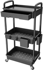lot 59105 image: 3-Tier Rolling Utility Cart with Drawer - Retail $24