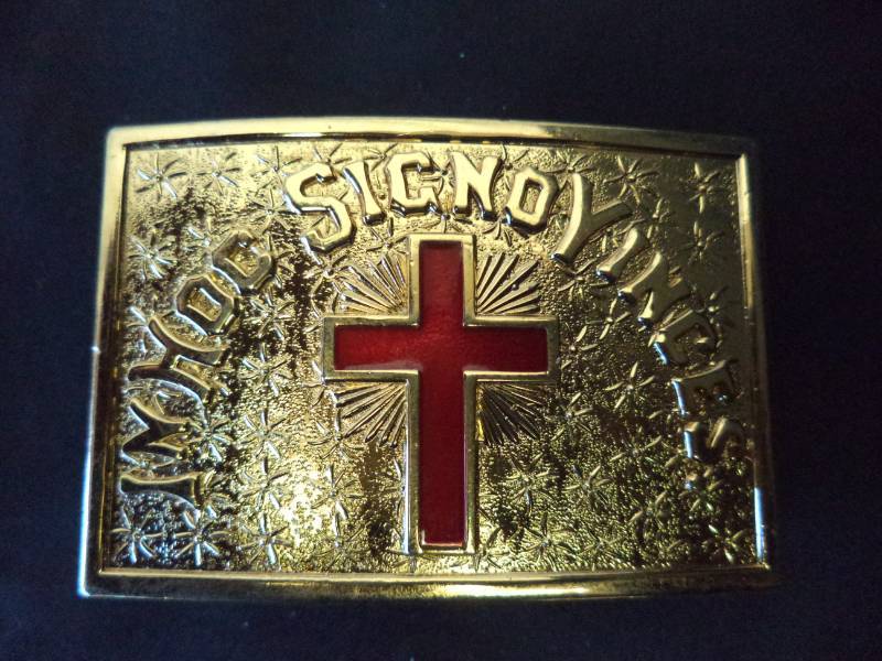 lot 2598 image: In Hoc Sicno vinces, Spes Mea in Deo Est Belt Buckles
