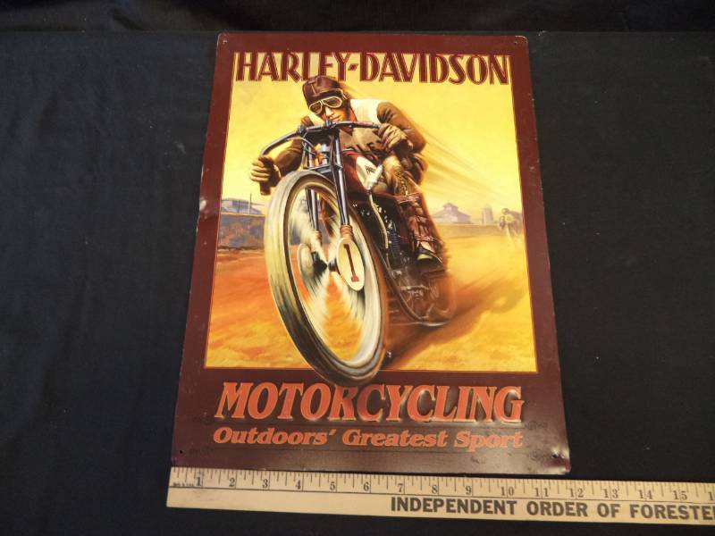 lot 2659 image: Harley Davidson Motorcycling Outdoors Greatest Sport Metal Sign 16 X 12