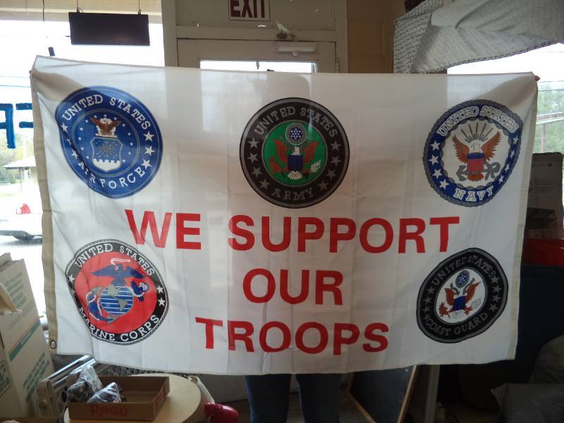 lot 2701 image: 59 X 36 We Support Our Troops Flag