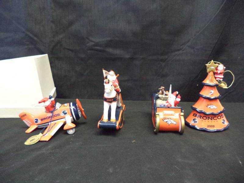 lot 2715 image: Denver Broncos Christmas Ornaments 2006, 2007, 2008, & 2009