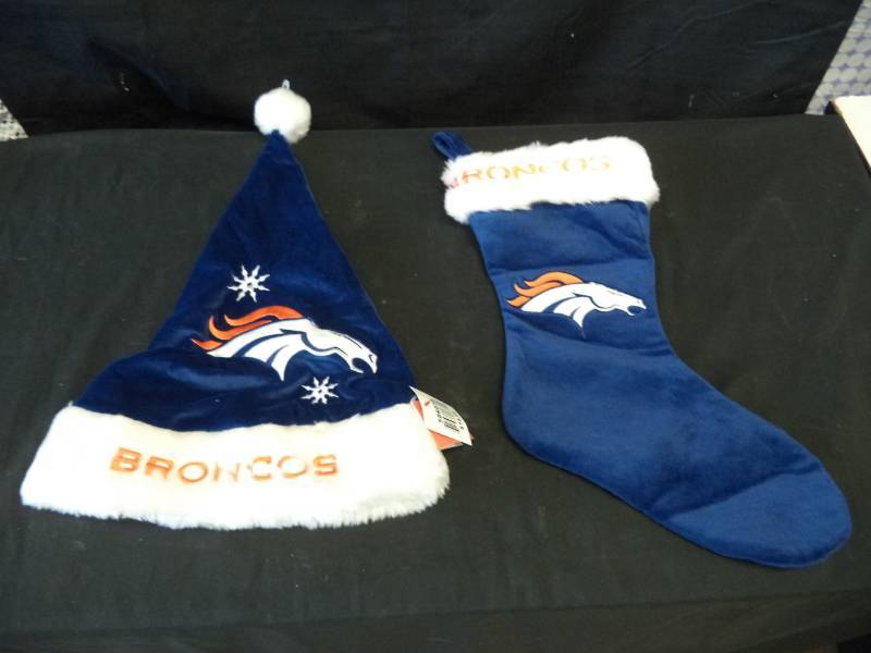 lot 2717 image: Denver Broncos Stocking and Santa Hat