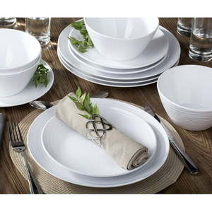 lot 1390 image: Parhoma 12-Piece Modern White Melamine Dinnerware Set Service for 4 People - Retail $161