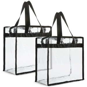 lot 2030 image: 2 Pack Clear Stadium Approved Tote Bags  12x6x12 Large Transparent Totes with Zippers  Handles for Concerts  Sporting Events  Music Festivals  Work  School  Gym - Retail $26