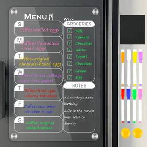 lot 2051 image: Acrylic Magnetic Weekly Planner for Fridge, Magnetic Whiteboard Meal Planner with 6 Markers and Erasers, 12x8 Inch Reusable Weekly Calendar, Menu Board, Grocery and Shopping List, Chore Chart, to Do List