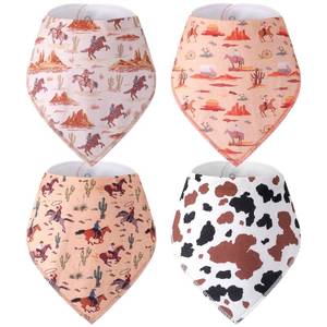 lot 2066 image: VitalCozy 4 Pcs Western Cowboy Baby Bandana Bib Cotton Newborn Infant Feeding Drool Bib for Drooling and Teething Girl Boy - Retail $15