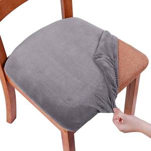 lot 2075 image: Smiry Velvet Seat Covers for Dining Room Chair Set of 2, Stretch Fit Removable Washable Chair Seat Cushion Protector Slipcovers with Ties, Grey - Retail $12