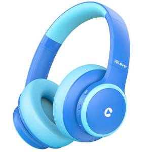 lot 2077 image: iClever BTH26 Active Noise Cancelling Headphones for Kids, 60H Play Time, Safe Volume 80dBA, Type C Fast Charging, Bluetooth5.4, Kids Bluetooth Headphones with Mic AUX Cord for iPad Airplane, Blue - Retail $38
