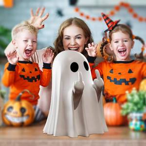 lot 2083 image: Gladyell Halloween Ghost Figurine Spooky Resin Finger Ghost Statue Ornaments Cute Ghost Decor for Halloween Porch and Indoor Spooky Home Decorations - Retail $6