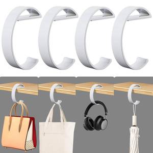lot 2084 image: Gelobo 4 PCS Purse Hook for Table Heavy Duty, e-Shape Bag Hanger for Table, Classroom, Office, Travel, Multi-Use Portable Bag Hook for Desk, Headphone, Key, Backpack, Office Table Accessories (White)