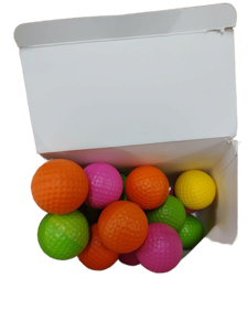 lot 2088 image: Pack of foam golf balls multi-pack orange green pink and yellow -