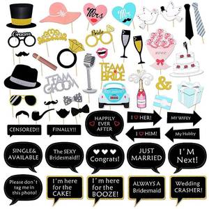 lot 2101 image: Kotbs 52pcs Wedding Photo Booth Props, Bachelorette Party Photo Booth Prop Kit for Bridal Shower, Engagement and Valentines Party, Photobooth Props Wedding Party Supplies - Retail $10