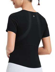 lot 2106 image: baleaf Womens Workout Shirts Tops Short Sleeve Yoga Mositure Wicking Lightweight Athletic Gym Running Tee Black M - Retail $10