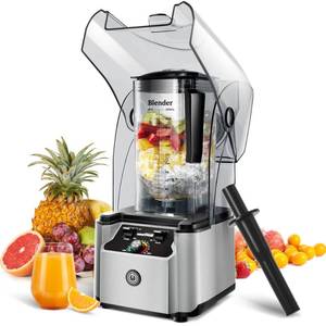 lot 5912 image: WantJoin Commercial Professional Blender With Shield Quiet Sound Enclosure 2200W Industries Strong and Quiet Professional-Grade Power, Self-Cleaning, Silver - Retail $250