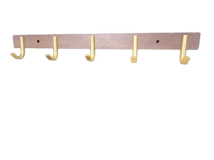 lot 6016 image: Wooden Wall Mounted Coat Rack with Brass Hooks - Retail $25