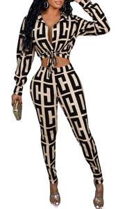 lot 6026 image: Glozeplus 2 Piece Outfits for Women Sexy Long Pants Sets Floral Print Long Sleeve Tracksuits Jumpsuits size XL - Retail $27