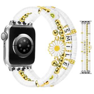 lot 6030 image: JR.DM Beaded Bracelet Compatible with Apple Watch 40mm 38mm 41mm 42mm Women Kids Girls Cute Stack Daisy Jewelry Handmade Elastic Watch Strap for iWatch Series 1110987SE654321 (White) - Retail $15