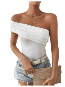 lot 6032 image: Floerns Womens One Shoulder Sleeveless T Shirts Asymmetrical Neck Tee Tops White Medium - Retail $15,703