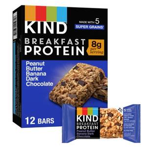 lot 6034 image: KIND Breakfast Protein Bars, Peanut Butter Banana Dark Chocolate, Healthy Snacks, Gluten Free, 8g Protein - Retail $5