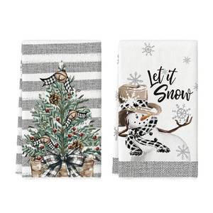 lot 6036 image: Artoid Mode Xmas Tree Snowman Winter Kitchen Towels Dish Towels, 18x26 Inch Holiday Let It Snow Christmas Decoration Hand Towels Set of 2 - Retail $14