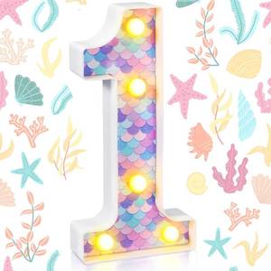 lot 6039 image: Glooglitter Mermaid Birthday Party Decoration, Decorative LED Glowing Numbers Mermaid Theme Marquee Digital Lights Table Centerpiece for Kids Under The Sea Birthday Baby Shower Party Decoration(1) - Retail $10