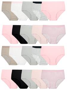 lot 16443 image: Fruit of the Loom Girls Tag Free Cotton Brief Underwear Multipacks, Brief-20 Pack-BlackPinkGrey, 12 - Retail $19