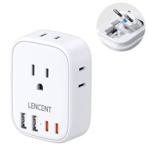 lot 16455 image: European Travel Plug Adapter, LENCENT US to Europe Type-C Foldable Power Plug with 4 Outlets 4 USB Ports (2 USB C), Power Adaptor for USA to EU Euro Iceland Spain Italy France Germany Greece Portugal - Retail $10