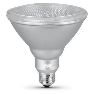 lot 16489 image: Feit Electric PAR38 LED Bulb, 90W Equivalent, Dimmable, 3000k Bright White, 1000 Lumen, 22 Year Lifespan, E26 Base, PAR38 Flood Light Bulb, CRI 90, IndoorOutdoor, UL Listed, 1 Pack, PAR38DM930CA - Retail $14