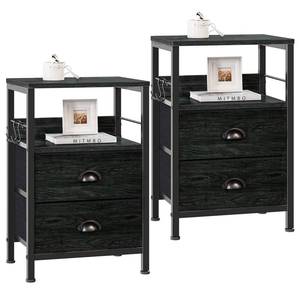 lot 19501 image: Furologee Nightstands Set 2, Night Stand with 2 Fabric Drawers, Bedside Tables with Open Shelf, Wooden Top, Hooks, Backboard Design, Metal Frame, End Tables for BedroomLiving RoomStudyBlack Oak - Retail $48