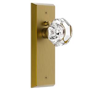 lot 19508 image: CEYMIO Glass Door Knobs for Interior Doors - Vintage Crystal Privacy Bedroom and Bathroom Door Knob with Lock - Diamond Cut Door Handle - Antique Brass Finish (1 Pack) - Retail $70