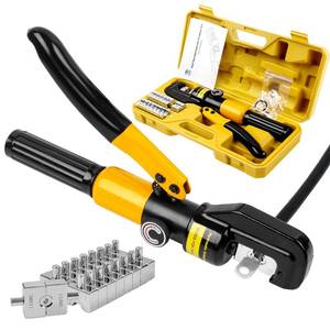 lot 19512 image: YUZES Hydraulic Crimping Tool 10 Tons, 12 AWG to 20 Battery Cable Crimper Tool with 9 Dies, Easy to Operate Hydraulic Wire Crimping Tool Kit for Wire Rope, Battery Cable Ends Ring Terminals - Retail $34