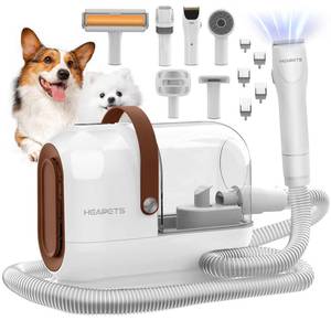 lot 19523 image: Dog Grooming Vacuum Kit - 3L Vacuum with 7 Tools, Low Noise Electric Clipper and Brush for Pet Shedding at Home, White - Retail $50