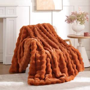 lot 19530 image: Smoofy Faux Fur Fall Throw Blanket for Couch � Burnt Orange Fluffy Cozy Rabbit Fleece, Plush Soft Bubble Blanket for Sofa and Bed, for Mom, Warm Fuzzy Home Room Decor Throw 50 x 60in - Retail $40in