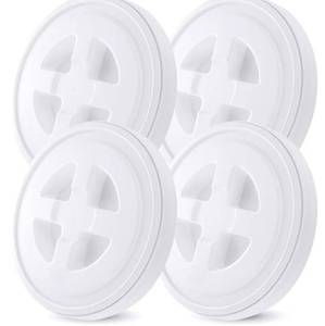 lot 19535 image: 4 Pieces 5 Gallon Leak-Proof Bucket Lid Food Grade Plastic Storage Buckets Screw Seal Lids Screw Pail Lid Pet Food Storage Chicken Feeders Paint Storage Compatible with Gamma,White 12in - Retail $8