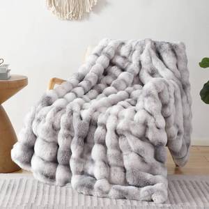 lot 19538 image: Smoofy Faux Fur Throw Blanket for Couch Rabbit Fleece - Tie-dye Grey Fluffy Blanket for Sofa Bedroom Living Room, Cozy Soft Plush Luxury Thick Winter Fuzzy Comfy Bubble Blanket - 50 x 60in - Retail $50in