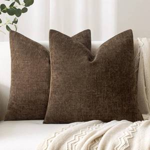 lot 19542 image: Woaboy Set of 2 Textured Throw Pillow Covers Decorative Soft Accent Square Chenille Pillowcases Neutral Farmhouse Modern Home Decor for Couch Sofa Bedroom Living Room 20x20 Inch,Brown Chocolate - Retail $20