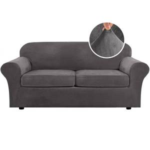 lot 19554 image: H.VERSAILTEX Real Velvet Plush 3 Piece Stretch Sofa Covers Couch Covers for 2 Cushion Couch Sofa Slipcovers Width Up to 90 Inch Feature Thick Soft Stay in Place (Large Sofa, Grey) - Retail $48