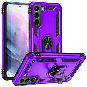 lot 20161 image: Androgate for Samsung S22 Case, Galaxy S22 Case with HD Screen Protectors, Military-Grade Metal Ring Holder Kickstand 15ft Drop Tested Shockproof Cover Case for Samsung Galaxy S22 Purple - Retail $10