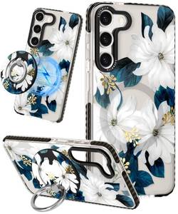 lot 20165 image: Lotadilo for Samsung Galaxy S23 Plus Case for Women - Girls Cute Design Compatible with Magsafe Magnetic Ring Holder Stand Blue Flower Phone Covers Aesthetic Girly TPU Funda for S23 Plus - Retail $17