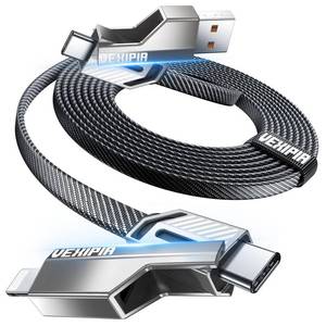lot 20170 image: Upgraded Vexipia 4-in-1 Long USB C Cable 45W 10FT Lightning Cable Fast Charging Flat Nylon Braided for iPhone iPad Charger Cord480Mbps Data Sync Multi Charge Combo with LightningType CUSB A Port - Retail $27