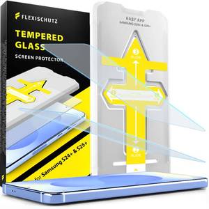 lot 20173 image: FlexiSchutz� for Samsung Galaxy S24 PLUS S25 PLUS Screen Protector with Installation Tool, Tempered Glass for Samsung S25 PLUS S24 PLUS Screen Protector, HD Clarity, Buble Free Anti Scratch 2 Pack - Retail $15