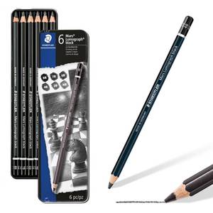 lot 20175 image: Staedtler Mars Lumograph Black, Carbon Blend Provides Jet Black Lines, Professional Art Pencils, Tin of 6 Assorted Black Sketch Pencils, 100B G6 - Retail $12