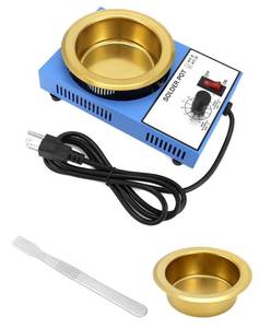 lot 20177 image: QWORK Solder Pot, 300W 110V, 100mm Soldering Bath Titanium Plate, Capacity 1500g 200-450°c,Include Extra 100mm potand Solder Paste Scraper for Welding and Soldering Bath - Retail $21