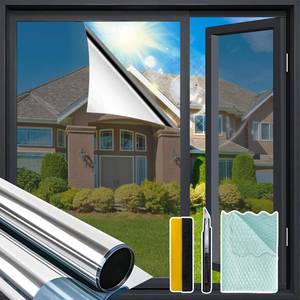 lot 20190 image: Niviy One Way Privacy Window Film, 17.5 x 78.7 Inch Window Tint for Home, Reflective Window Film See Out Not in Heat Blocking Anti UV Mirror Tint with Free Installation Kit, Silver - Retail $7