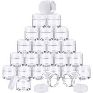 lot 20199 image: SATINIOR 24 Pieces Empty Clear Plastic Jars with Lids Round Storage Containers Wide-Mouth for Beauty Product Cosmetic Cream Lotion Liquid Butter Craft and Food (White Lid, 2 oz) - Retail $16