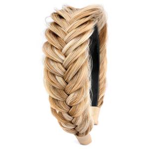 lot 20209 image: DIGUAN Wide Messy Braided Headband With Teeth Synthetic Hair Plaited Headband High Elasticity Braids Chunky Fishtail Braided Hair Band Hairpiece for Girls Women Beauty Accessory (Golden Blonde) - Retail $17