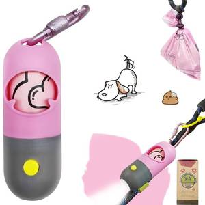 lot 20213 image: Dog Poop Bag Holder Dispenser with LED Flashlight - Night Visibility for Safe Evening Walks  Upgraded Hands-Free Leash Clip  Includes 15 Dog Waste Bags (Pink) - Retail $9