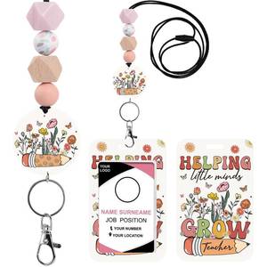 lot 20215 image: Obookey Teacher Lanyards for ID Badges - Teacher Lanyard with ID Holder, Helping Little Minds Grow Cute Silicone Beaded Breakaway Keychain Accessories, Back to School Appreciation Gifts for Women - Retail $9