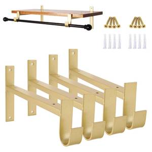 lot 20226 image: AddGrace Closet Rod Bracket Heavy Duty Shelf Brackets 10 Inch Gold Wall Mounted Closet Rod Support with Pole Holder Industrial Iron Shelving Supports with Hook (4 Pack) - Retail $34